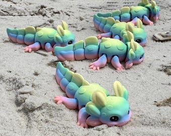 Rainbow Articulated Axolotl Fidget Toy: Sensory Desk Pet