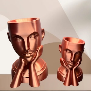 3D Printed Woman Face Planter | Abstract Head Vase, Home Decor