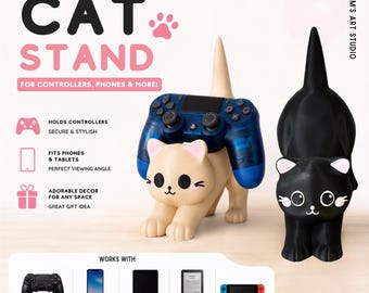3D Printed Cat Holder: Gaming Controller, Phone, Tablet Stand