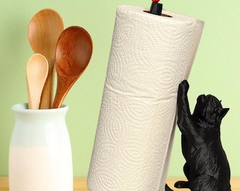 3D Printed Cat Paper Towel Holder with Bird: Whimsical Kitchen Decor