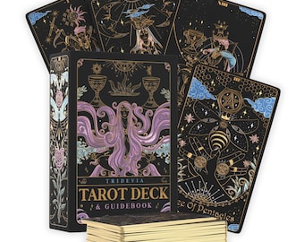 Tridevia Golden Foil 78-Card Tarot Deck with Enlightening Affirmations in a Luxury Collector’s Box
