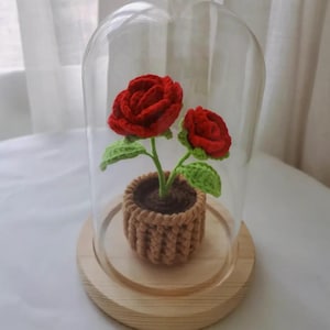 ローズポットのかぎ針編みパターン – 手作り DIY フラワーデコレーション、ロマンチックなバレンタインギフト、自宅用のウェディングセンターピース