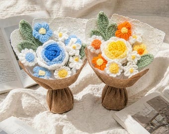 Handmade Crochet Mini Bouquet, Burlap Wrapped Forever Knit Posy, Pocket Handmade Keepsake Gift