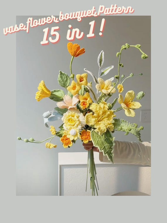 VIDEO! Crochet Flower Bouquet Pattern: 15-in-1 Floral Arrangement (PDF Download)