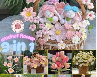Crochet Easter Bunny & Floral Bouquet Pattern: Amigurumi Flowers (PDF Pattern)