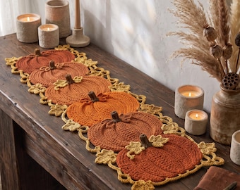 Pumpkin Crochet Table Runner, Fall Table Decor, Thanksgiving Centerpiece,Autumn Pumpkin Runner, Handmade Crochet Decor