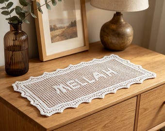 Personalized Crochet Name Doily, Handmade Table Runner, Custom Wedding Gift