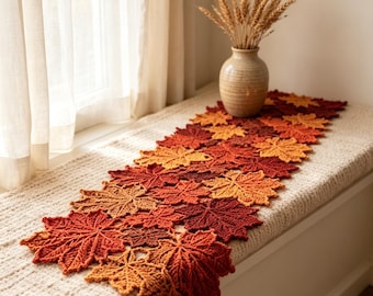 Runner da tavola a forma di foglia d'acero lavorato all'uncinetto, decorazione autunnale, decorazione da tavola in stile cottagecore