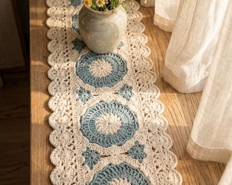 Runner da tavola floreale all'uncinetto, centrino in pizzo vintage, decorazione per tavolo da pranzo in stile rustico, decorazione per la casa in stile boho