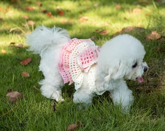 Rosa weißer dreilagiger Tortenrock, PDF Anleitung, häkeln, Kleid für Hunde, Tierpullover, anfängerfreundlich, Amigurumi DIYTutorial, Geschenk für Haustier