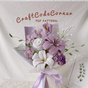 8-in-1 Muttertag Häkelstrauß | Leicht verständliches Blumenmuster | Blumen Rose und Lilie | Wohnkultur & Geschenkidee