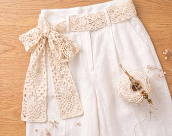 Kit per cintura all'uncinetto con pizzo ananas vintage, fiocco traforato in filato fai da te, accessorio neutro in stile cottagecore per outfit