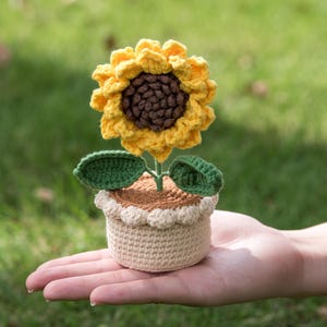 Haakpatroon zonnebloem: amigurumi-pothanger, doe-het-zelfdecoratie (pdf-patroon)