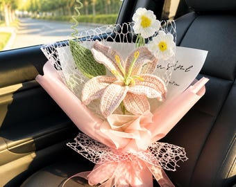 Handmade Crochet Mini Flower Bouquet Set, 8 Styles Forever Yarn Floral Arrangement, Mixed Color Knit Flower Gift Pack