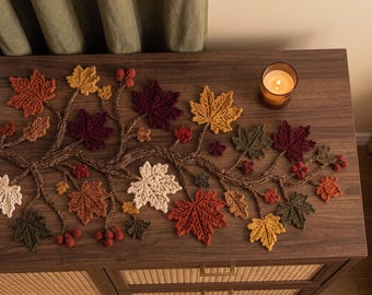 Crochet Maple Leaf Table Runner, Autumn Table Decor, Cottagecore Doily