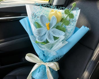 Set mit 11 handgefertigten Häkelblumensträußen im gemischten Stil, Forever Yarn Floral Mix, mehrfarbiges Strickblumen-Geschenkpaket