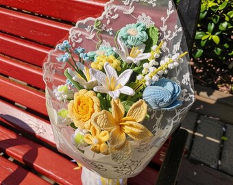 手作りのフォーエバークロシェブライダルブーケ、駆け落ちや結婚式の写真撮影用小道具