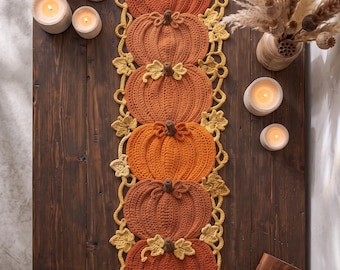 Pumpkin Crochet Table Runner, Fall Table Decor, Thanksgiving Centerpiece,Autumn Pumpkin Runner, Handmade Crochet Decor