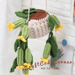 Wzór na szydełkowy wiszący koszyk w kształcie ogórka | Uroczy wystrój domu w postaci warzyw Amigurumi | wiszący koszyk w kształcie samochodu na szydełku | prezent dla niej