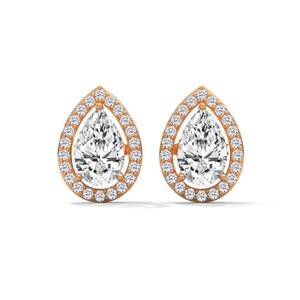 Moissanite Teardrop Halo Earrings – 925 Sterling Silver Pear-Cut Studs, Elegant Bridal Jewelry, Gift for Her, Everyday Sparkle