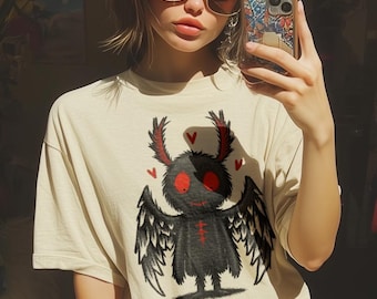 Mothman Shirt Cute Cryptid Tee for Horror Fans and Midsommar Lovers Funny Cryptid T-Shirt Goth Aesthetic Unisex Summer Gift Tee,Mothman tee