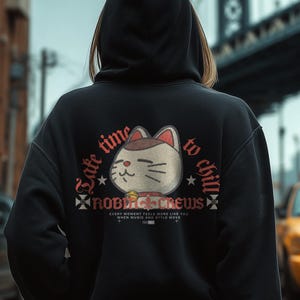 Cozy Cat Zip Hoodie for Cat Lovers , Oversized Zip Up Kitty Hoodie Gift, Cute Unisex Chill Sweatshirt for Animal Fans and Kawaii Style