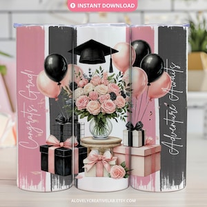 Pink Graduation Tumbler Wrap, Coquette Gift for Senior Grad, 20oz Skinny Tumbler Sublimation Design, Class of 2025 Tumbler Wrap PNG Digital