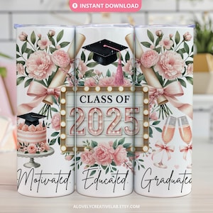 Pink Graduation Tumbler Wrap, Coquette Gift for Senior Grad, 20oz Skinny Tumbler Sublimation Design, Class of 2025 Tumbler Wrap PNG Digital