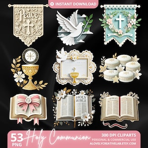 Clipart della Prima Comunione, PNG per bambini cattolici, Lavoretti religiosi fai da te, Pacchetto stampabile per bambini della chiesa, Arte di carta primaverile, Adesivi digitali carini