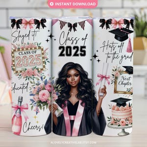 Pink Graduation Tumbler Wrap, Coquette Gift for Senior Grad, 20oz Skinny Tumbler Sublimation Design, Class of 2025 Tumbler Wrap PNG Digital