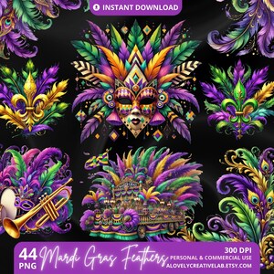 Bundle de cliparts Mardi Gras, NOLA Festival PNG, Art numérique du mardi gras, Carnaval de la Nouvelle-Orléans Design, Sublimation Mardi Gras, mascarade