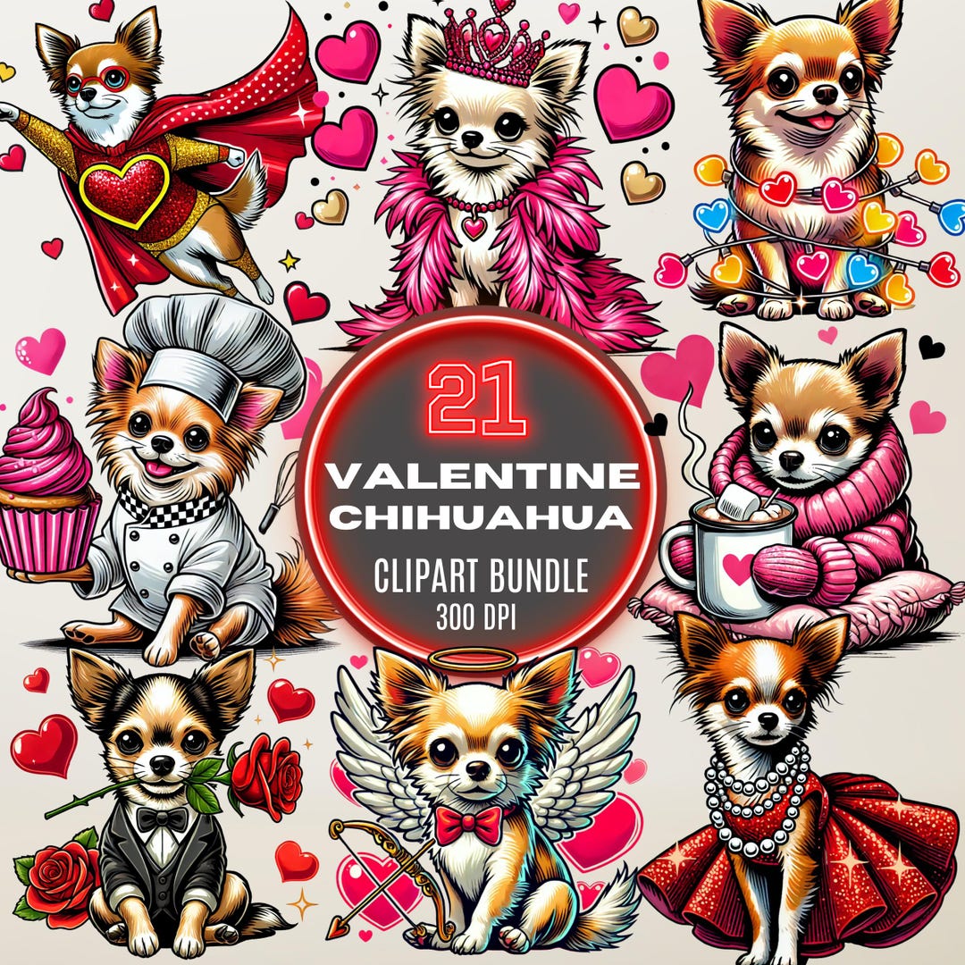 Cute Chihuahua Png, Valentine Dog Clipart Bundle, Dog With Heart