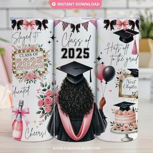 Pink Graduation Tumbler Wrap, Coquette Gift for Senior Grad, 20oz Skinny Tumbler Sublimation Design, Class of 2025 Tumbler Wrap PNG Digital