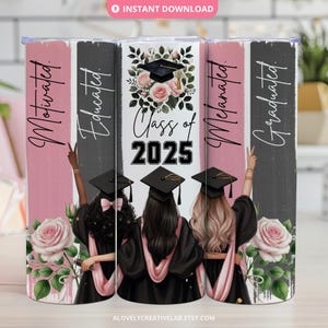Pink Graduation Tumbler Wrap, Coquette Gift for Senior Grad, 20oz Skinny Tumbler Sublimation Design, Class of 2025 Tumbler Wrap PNG Digital