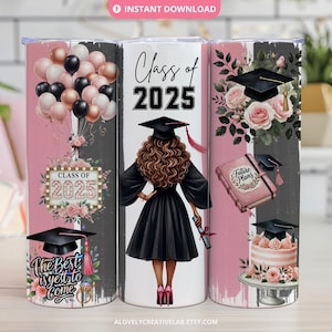 Pink Graduation Tumbler Wrap, Coquette Gift for Senior Grad, 20oz Skinny Tumbler Sublimation Design, Class of 2025 Tumbler Wrap PNG Digital
