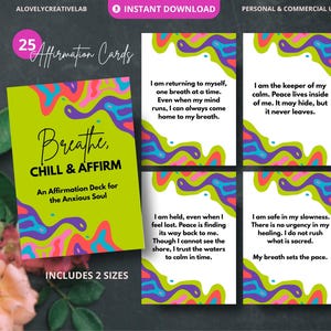Tarjetas de Afirmaciones para Respirar y Relajar, Baraja Imprimible para Aliviar la Ansiedad, Frases Positivas de Conciencia Plena, Tarjetas de Autocuidado para el Apoyo a la Salud Mental