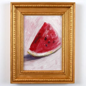 Watermelon Slice Oil Painting: Original Artwork, Hand-Painted Summer Fine Art, Watermelon Wedge Still Life, Kitchen or Dining Room Decor