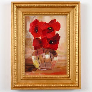 Red Poppies in a Vase Original Painting: Poppy Bouquet Artwork, Hand-Painted Still Life Art, Handcrafted Canvas Art.
