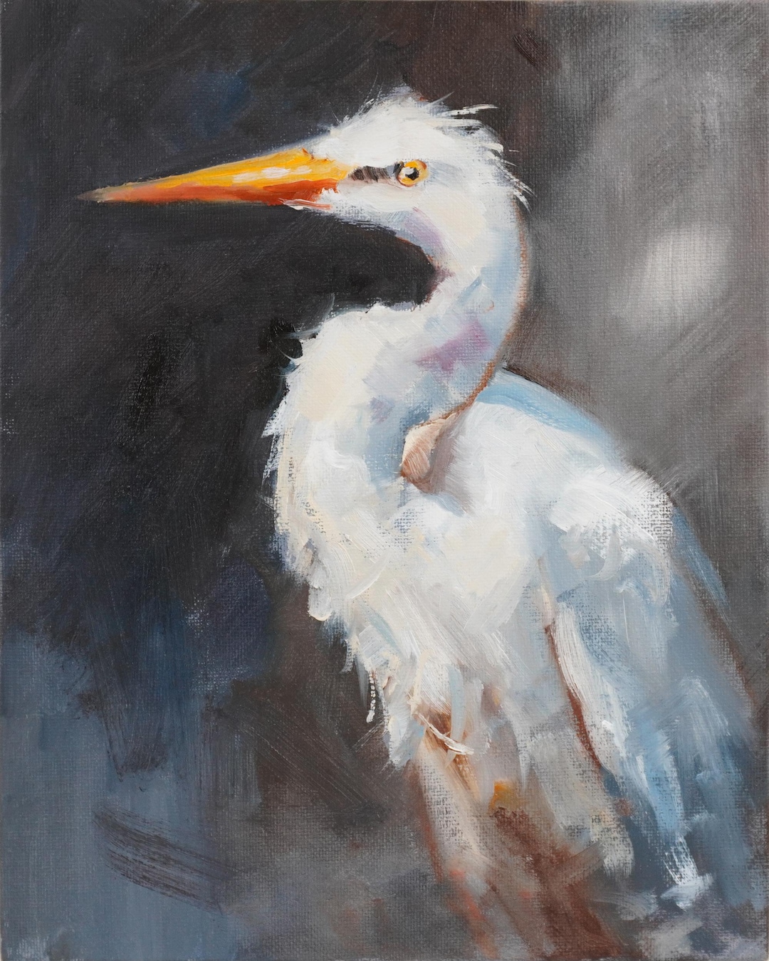 White Heron ORIGINAL Oil Painting, Coastal Bird Art - Etsy