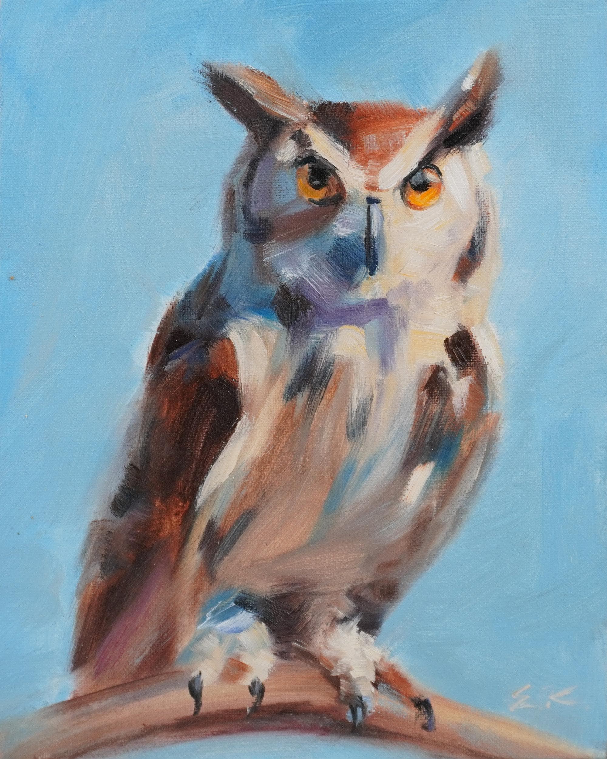 Owl Original Oil Painting, Wildlife Artwork, Animal Portrait, Nature Wall Art