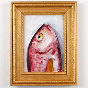 Fish Head Portrait Original Painting: Hand-Painted Home Decor, Kitchen Canvas Wall Art