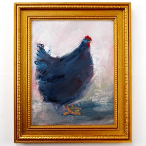 Chicken Original Oil Painting: Hand-Painted Hen Artwork, Kitchen Gallery Wall Art, Hand-Painted Kitchen Nook Fine Art, Original Oil Painting