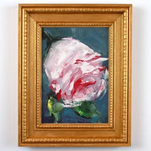 Soft Pink Rose Oil Painting: Hand-Painted Floral Art for Shelves & Wall Gallery, Original Artwork for Home Decor, Bedroom Fine Art