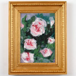 Pink Roses Original Oil Painting: Hand-Painted Floral Fine Art for Bedroom Shelves & Gallery Walls, Semi Abstract Original Oil Artwork