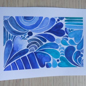 Carte aquarelle bleue, peinte à la main