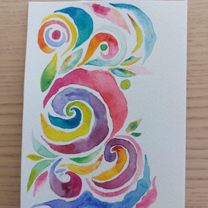 carte peinte à la main à l'aquarelle, motifs abstraits colorés