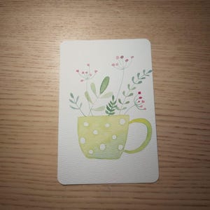 carte aquarelle peinte à la main "tasse printanière"