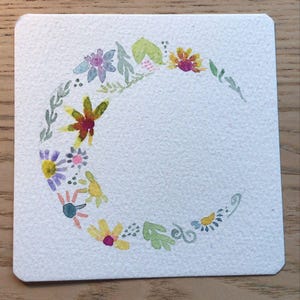 cartão quadrado aquarela flor lua