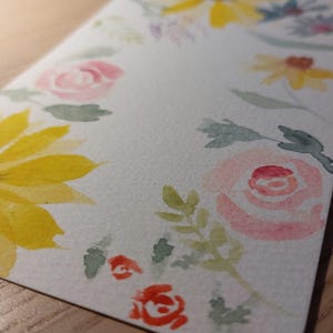 carte aquarelle cadre fleuri tournesol, roses et lavande