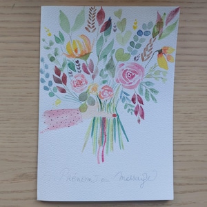 handgemalte Aquarellkarte, Dankeschön Lehrer, Blumenstrauß gehalten von einer Frauenhand. auf Anfrage anpassbar.